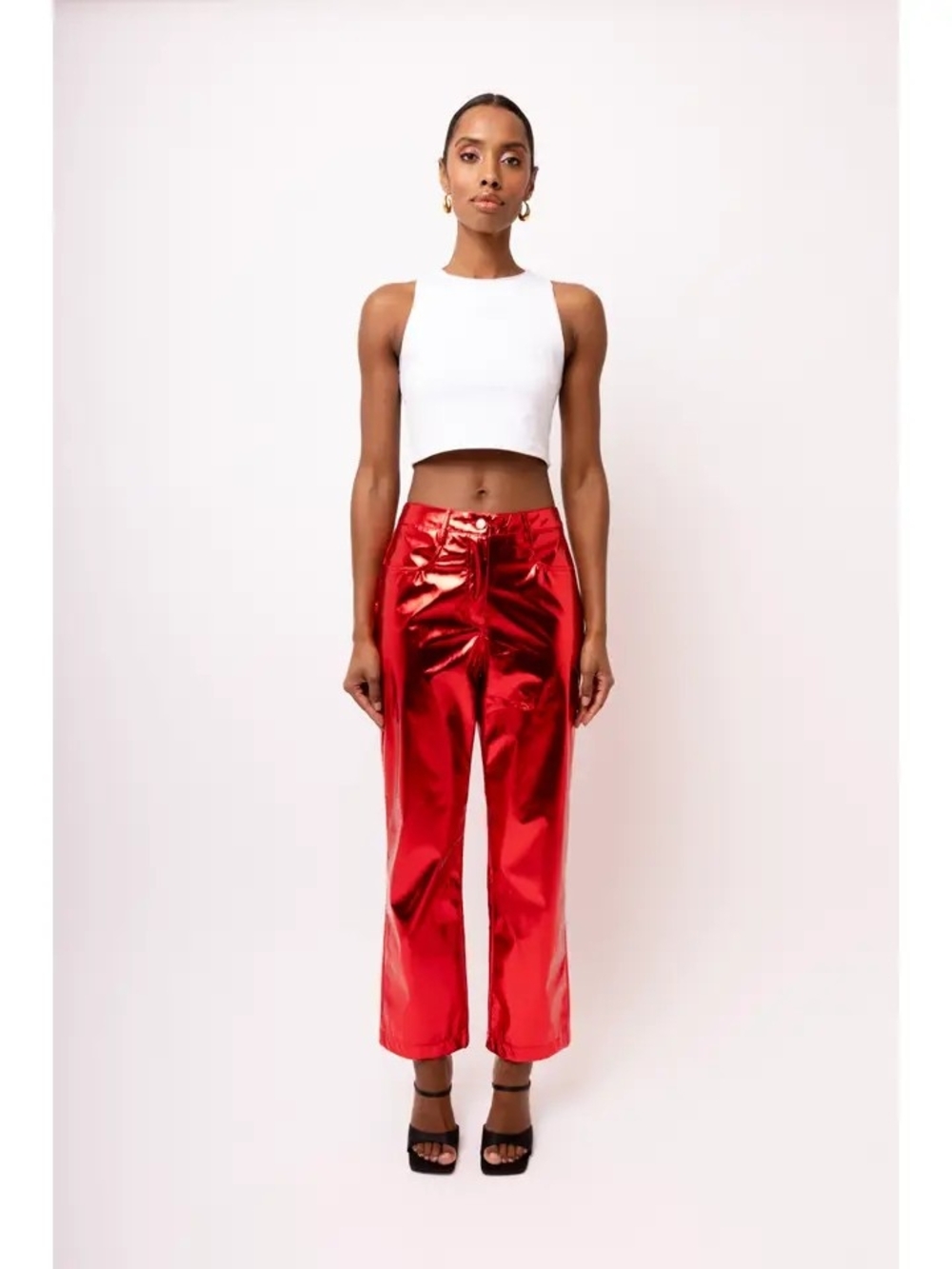 High-Shine Red Wide-Leg Pants